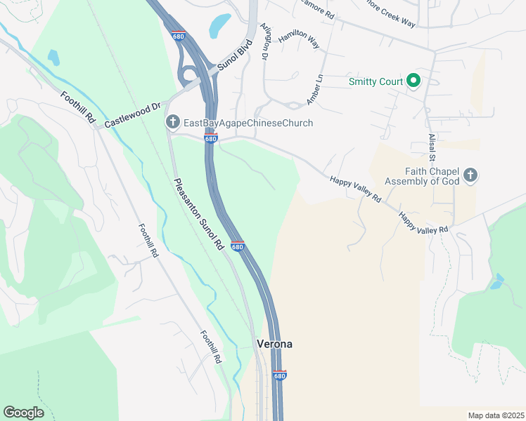 map of restaurants, bars, coffee shops, grocery stores, and more near Ostrich Feather Ln in Pleasanton