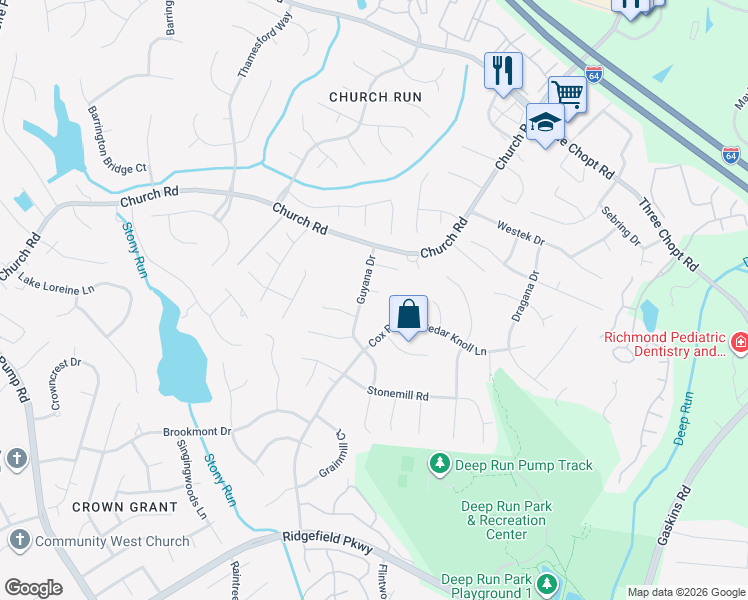 map of restaurants, bars, coffee shops, grocery stores, and more near 11109 Bryans View Ct in Richmond