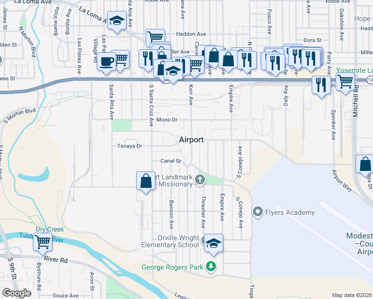 map of restaurants, bars, coffee shops, grocery stores, and more near in Airport