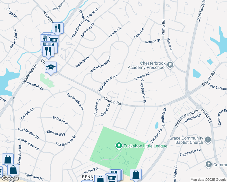map of restaurants, bars, coffee shops, grocery stores, and more near 2651 Trellis Green Circle in Henrico