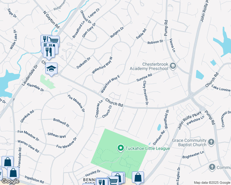 map of restaurants, bars, coffee shops, grocery stores, and more near 2651 Trellis Green Circle in Henrico