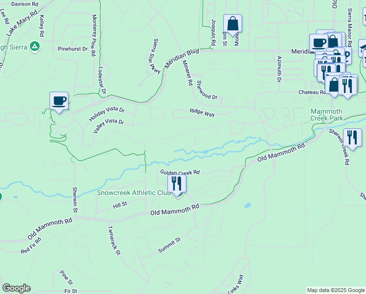 map of restaurants, bars, coffee shops, grocery stores, and more near White Bark in Mammoth Lakes