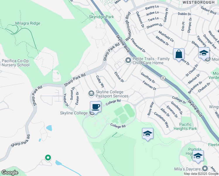 map of restaurants, bars, coffee shops, grocery stores, and more near 3711 Madera Way in San Bruno