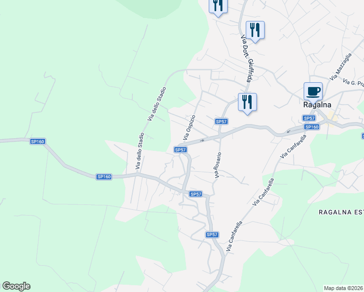 map of restaurants, bars, coffee shops, grocery stores, and more near 1 Via Ospizio in Ragalna