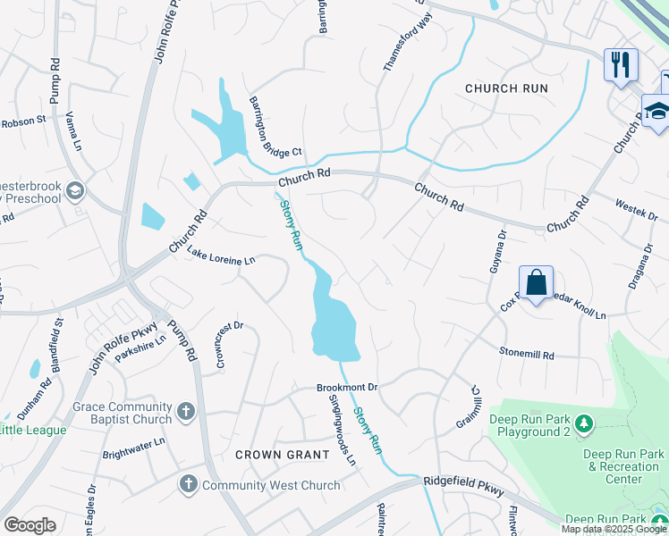 map of restaurants, bars, coffee shops, grocery stores, and more near 2402 Loreines Landing Lane in Henrico