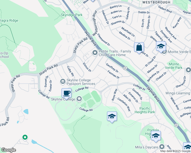 map of restaurants, bars, coffee shops, grocery stores, and more near 3826 Adriatic Way in San Bruno