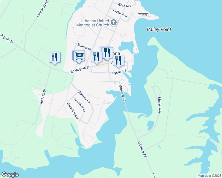 map of restaurants, bars, coffee shops, grocery stores, and more near 134 Watling Street in Urbanna