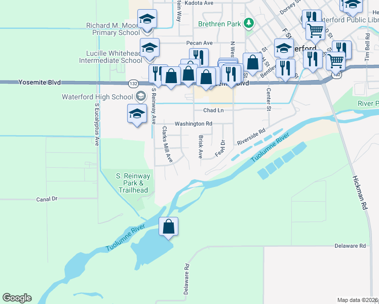 map of restaurants, bars, coffee shops, grocery stores, and more near 12088 Combine Court in Waterford
