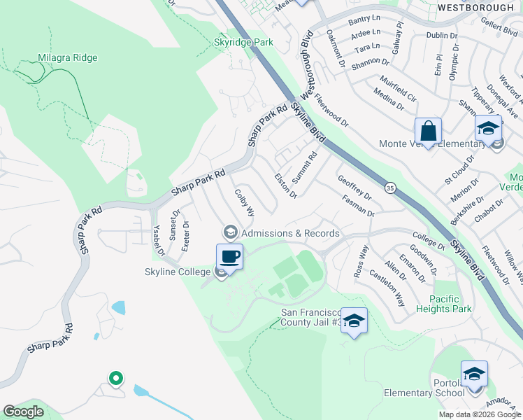 map of restaurants, bars, coffee shops, grocery stores, and more near 3711 Madera Way in San Bruno