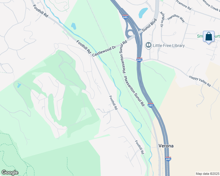 map of restaurants, bars, coffee shops, grocery stores, and more near 7336 Foothill Road in Pleasanton