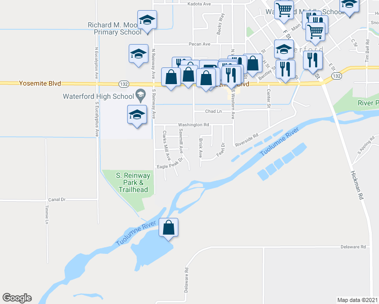 map of restaurants, bars, coffee shops, grocery stores, and more near 12088 Combine Court in Waterford
