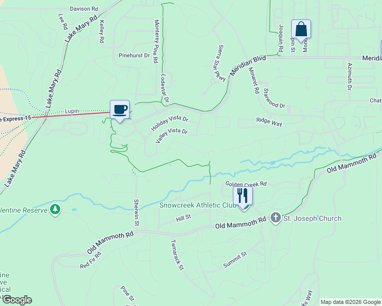map of restaurants, bars, coffee shops, grocery stores, and more near 571 Majestic Pines Drive in Mammoth Lakes