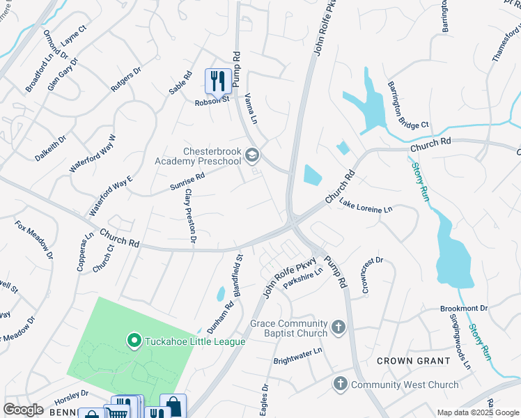 map of restaurants, bars, coffee shops, grocery stores, and more near 11713 Timber Mill Lane in Richmond