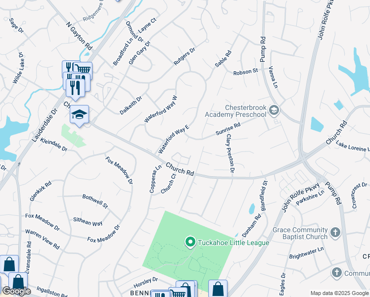 map of restaurants, bars, coffee shops, grocery stores, and more near 2801 Sunrise Court in Richmond