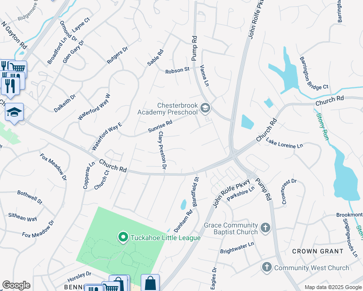 map of restaurants, bars, coffee shops, grocery stores, and more near 11816 Marnelan Place in Richmond