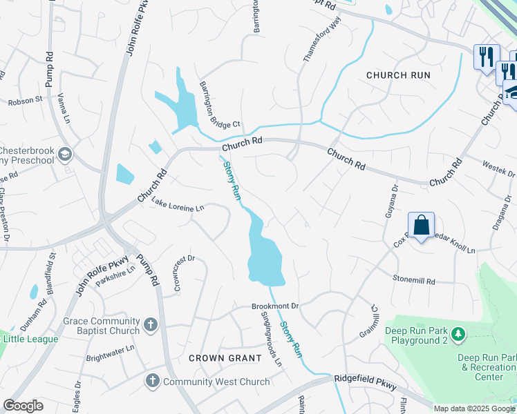 map of restaurants, bars, coffee shops, grocery stores, and more near 2408 Loreines Landing Lane in Richmond