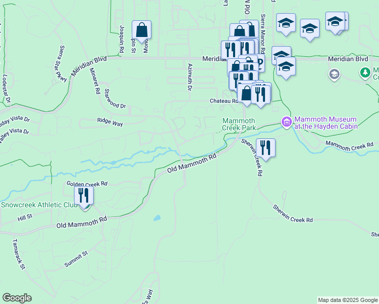 map of restaurants, bars, coffee shops, grocery stores, and more near 2 Meadow Road in Bishop