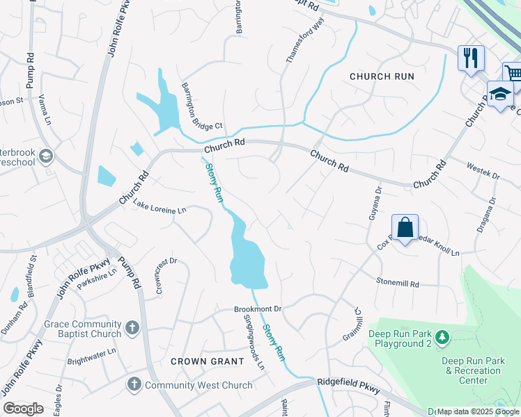 map of restaurants, bars, coffee shops, grocery stores, and more near 2401 Loreines Landing Lane in Richmond