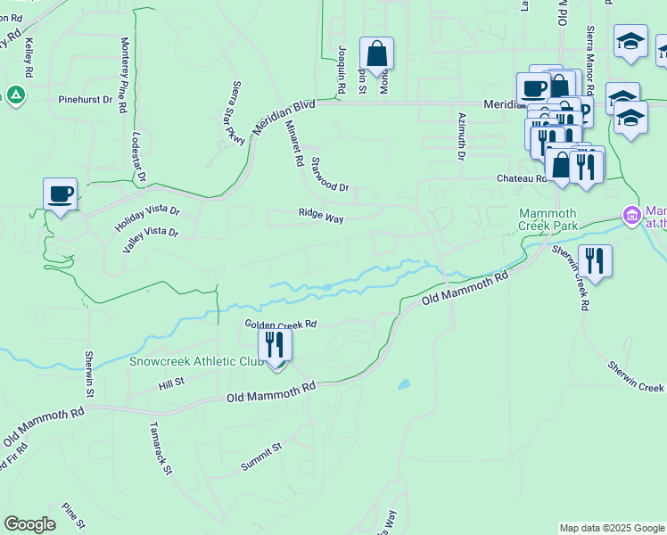 map of restaurants, bars, coffee shops, grocery stores, and more near 4711 Minaret Road in Mammoth Lakes