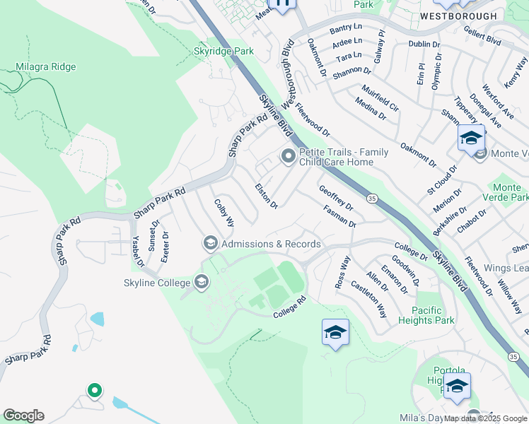 map of restaurants, bars, coffee shops, grocery stores, and more near 3812 Adriatic Way in San Bruno