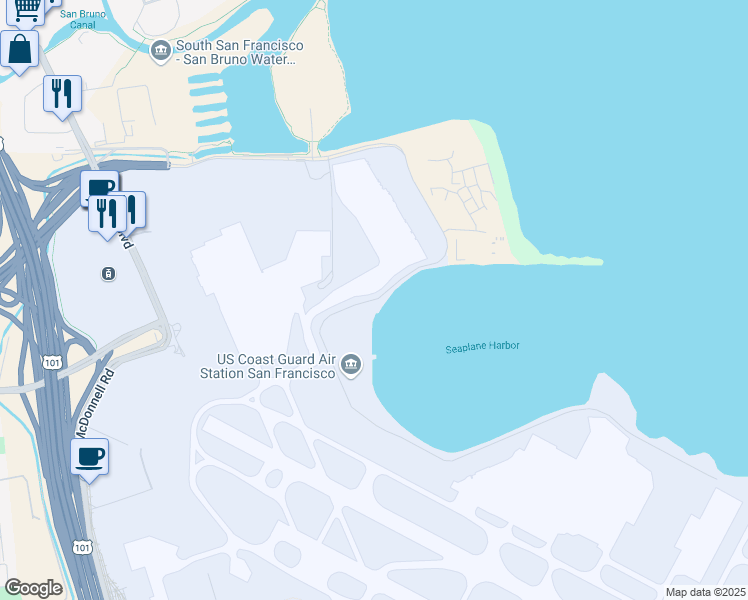 map of restaurants, bars, coffee shops, grocery stores, and more near North Access Road in San Francisco