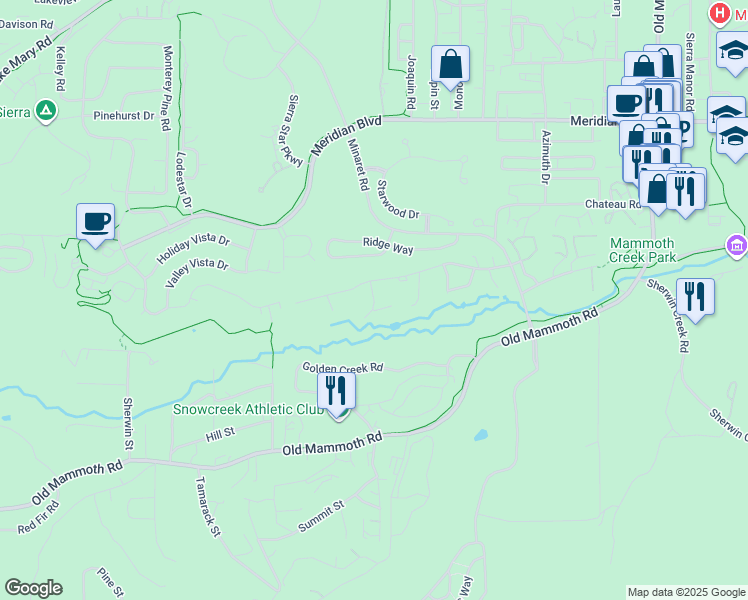map of restaurants, bars, coffee shops, grocery stores, and more near Fascination in Mammoth Lakes