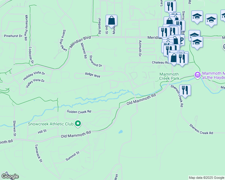 map of restaurants, bars, coffee shops, grocery stores, and more near Goldhill in Mammoth Lakes