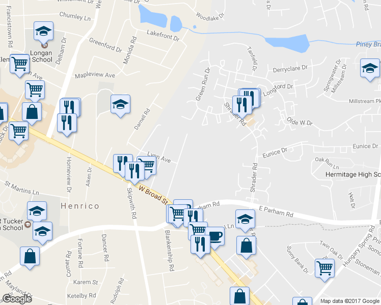 map of restaurants, bars, coffee shops, grocery stores, and more near 2601 Hollybrook Avenue in Richmond