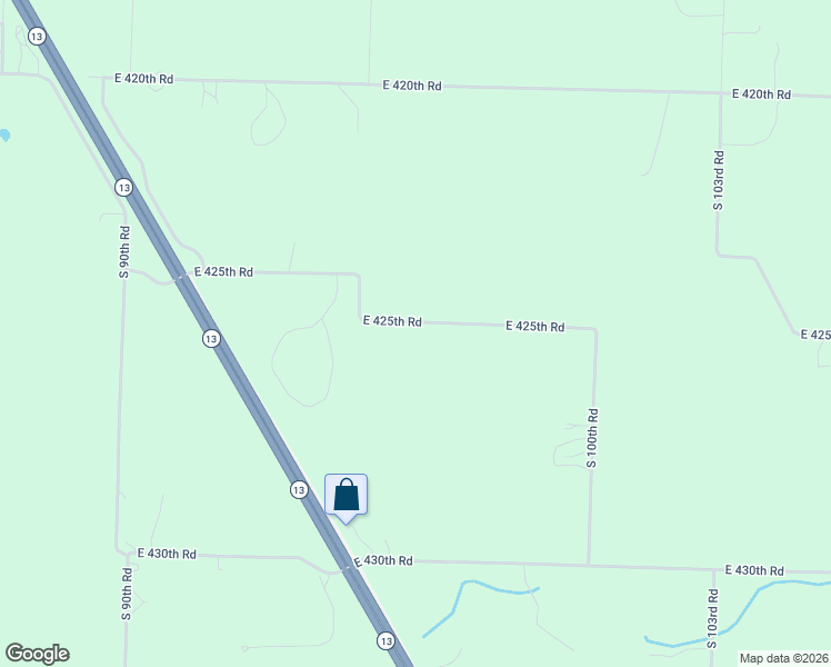map of restaurants, bars, coffee shops, grocery stores, and more near 960 East 425th Road in Bolivar