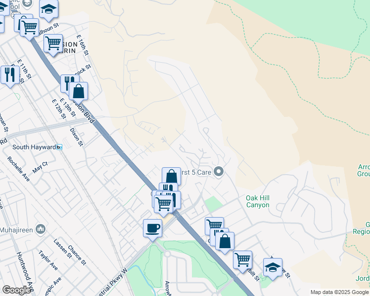 map of restaurants, bars, coffee shops, grocery stores, and more near 680 Dartmore Lane in Hayward