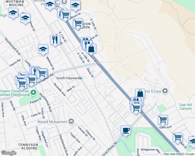 map of restaurants, bars, coffee shops, grocery stores, and more near 28680 Cork Oak Lane in Hayward