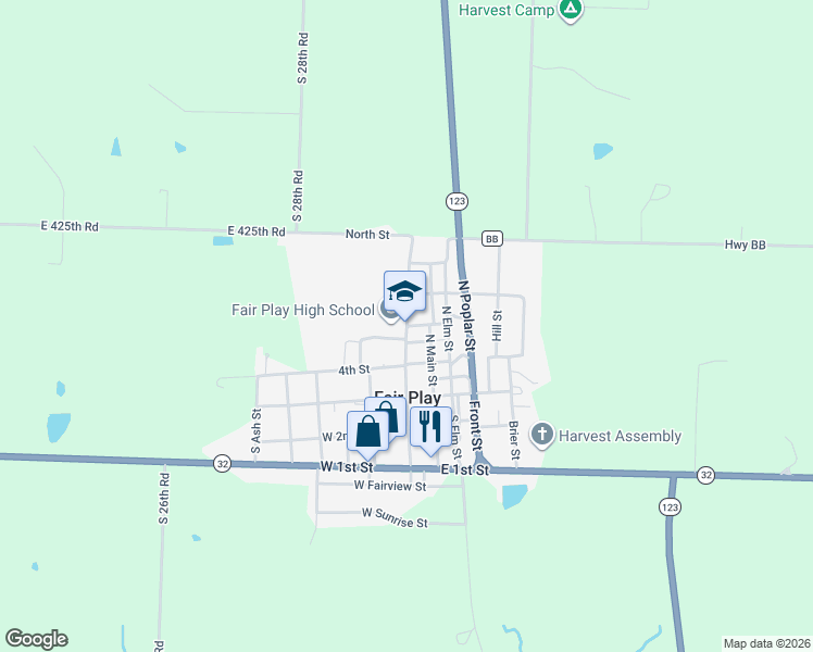 map of restaurants, bars, coffee shops, grocery stores, and more near North Walnut Street in Fair Play