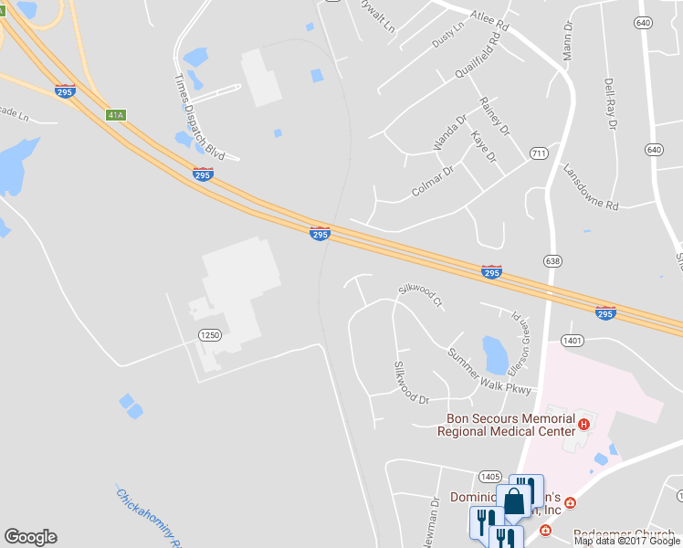 map of restaurants, bars, coffee shops, grocery stores, and more near 8386 Springset Lane in Mechanicsville