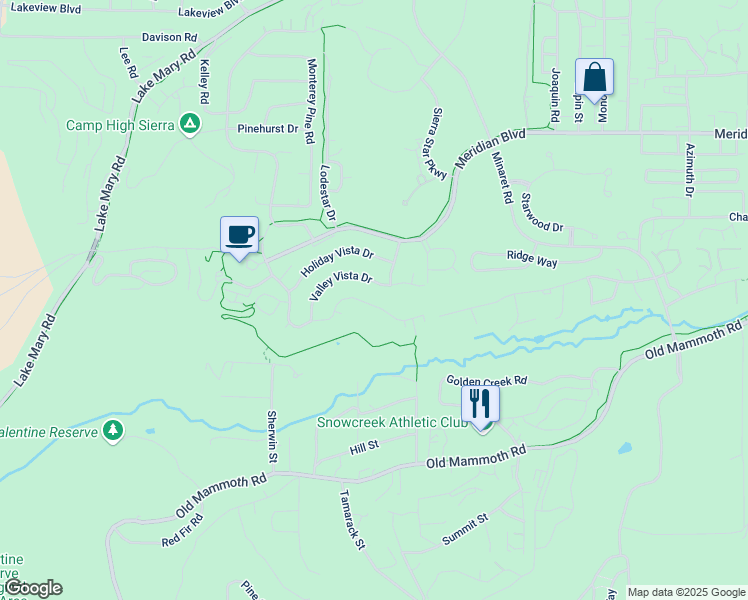 map of restaurants, bars, coffee shops, grocery stores, and more near 608 Majestic Pines Drive in Mammoth Lakes