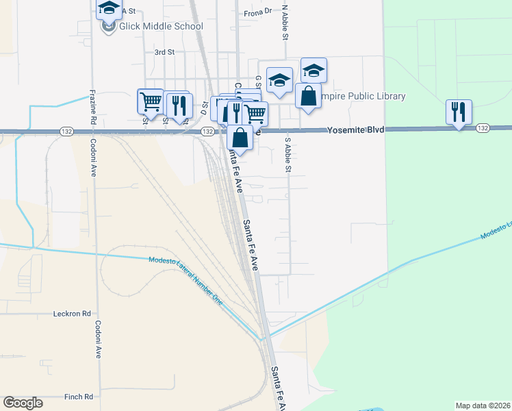 map of restaurants, bars, coffee shops, grocery stores, and more near 240 Santa Fe Avenue in Empire