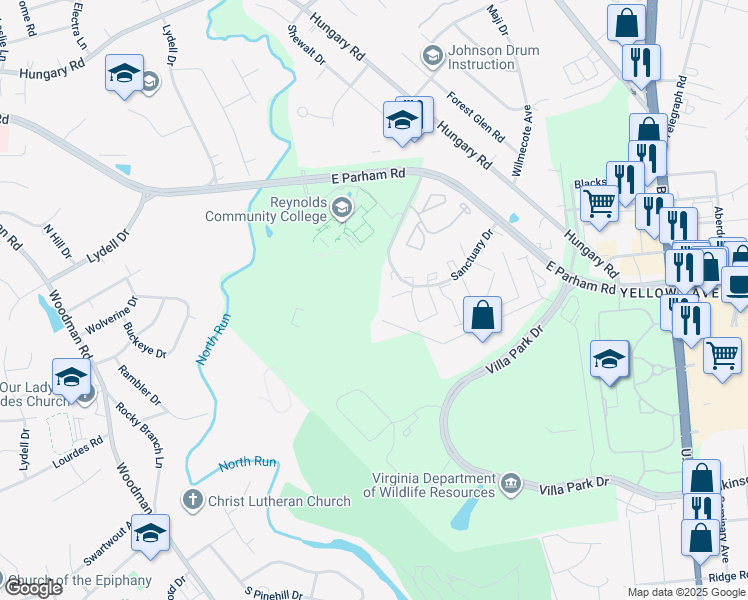 map of restaurants, bars, coffee shops, grocery stores, and more near 1650 Darracott Road in Richmond