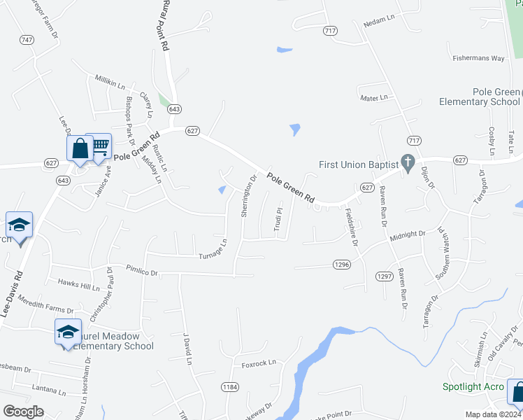 map of restaurants, bars, coffee shops, grocery stores, and more near 8282 Carrolton Ridge Place in Mechanicsville