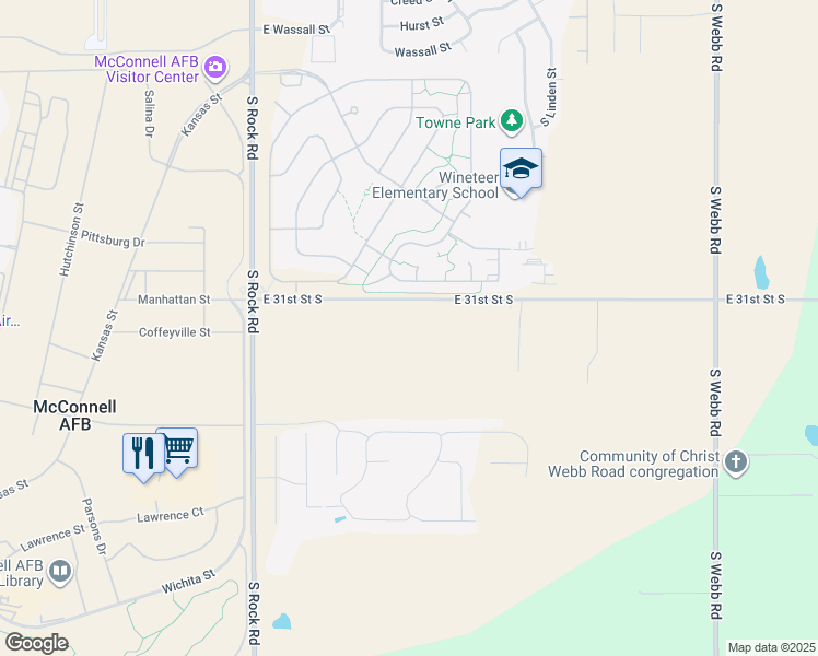 map of restaurants, bars, coffee shops, grocery stores, and more near in Wichita