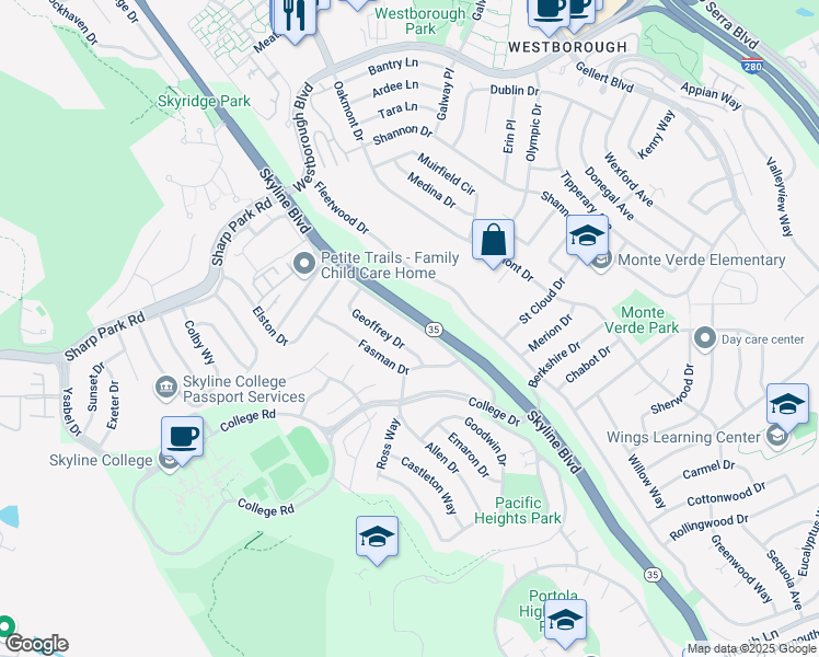 map of restaurants, bars, coffee shops, grocery stores, and more near 3211 Susan Drive in San Bruno