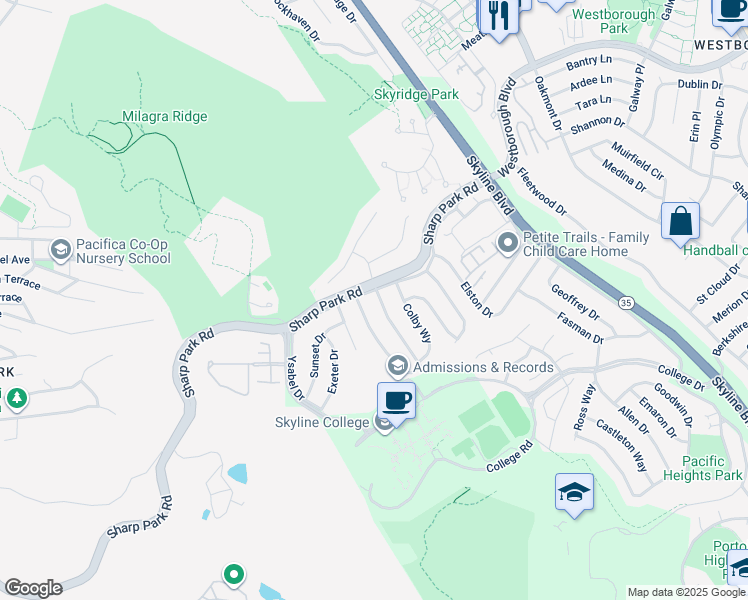 map of restaurants, bars, coffee shops, grocery stores, and more near 3981 Pacific Heights Boulevard in San Bruno