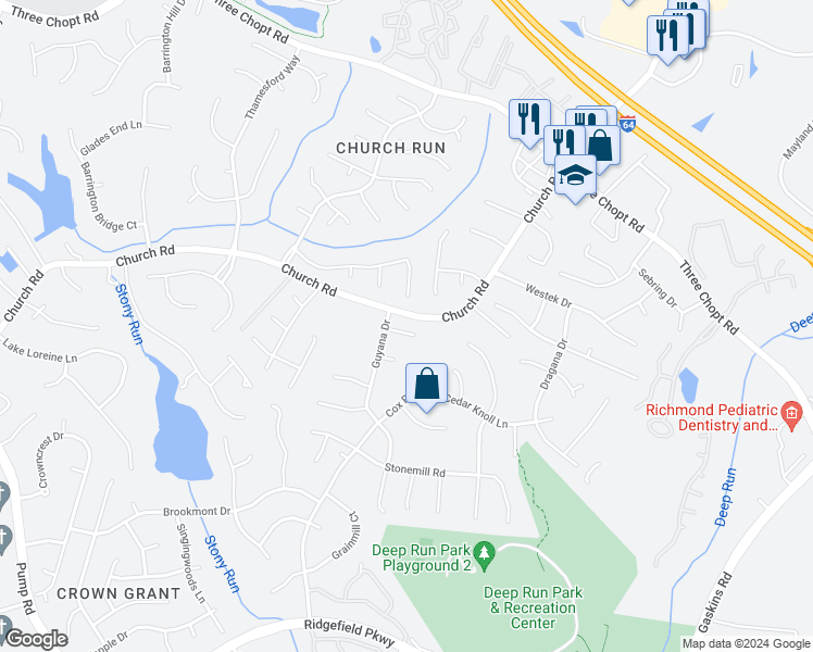 map of restaurants, bars, coffee shops, grocery stores, and more near 11104 Benjamin Place in Richmond