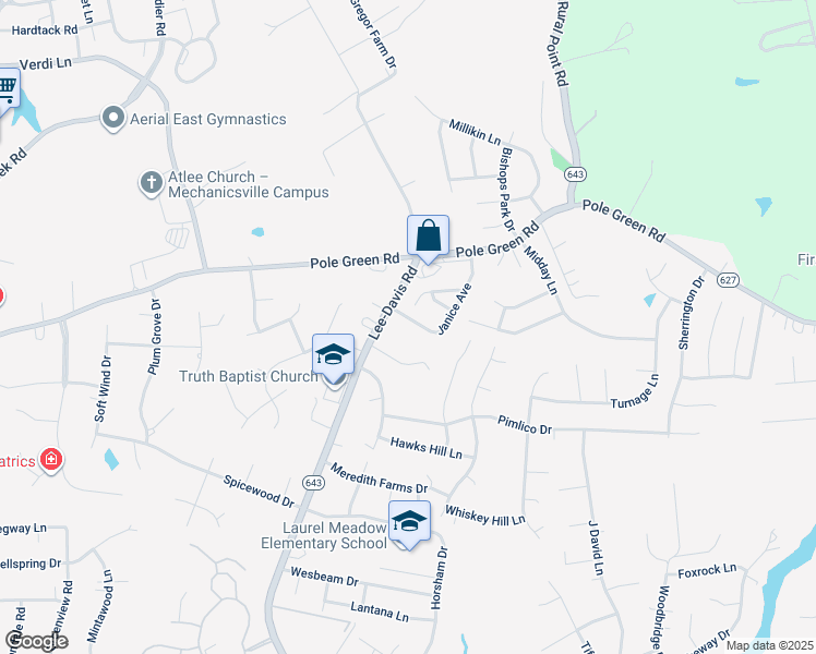 map of restaurants, bars, coffee shops, grocery stores, and more near 8118 Janice Avenue in Mechanicsville