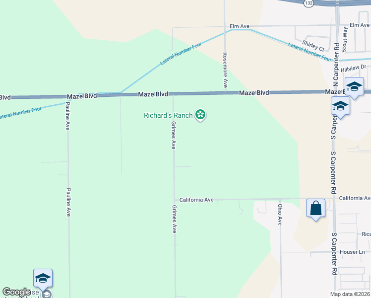 map of restaurants, bars, coffee shops, grocery stores, and more near 300 Grimes Avenue in Modesto