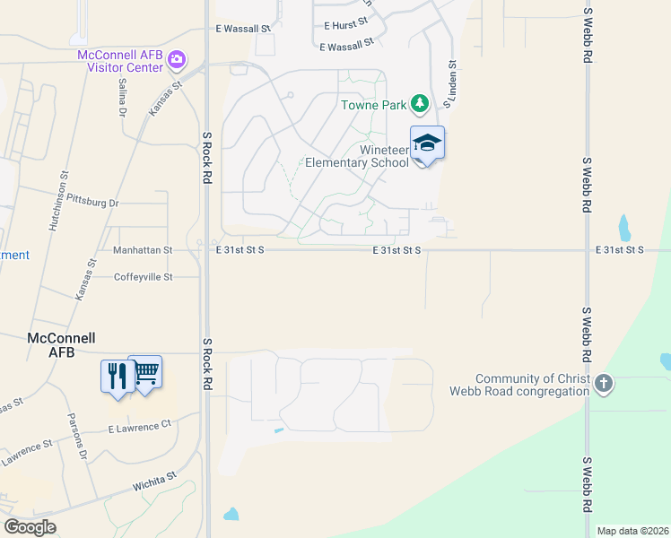 map of restaurants, bars, coffee shops, grocery stores, and more near in Wichita