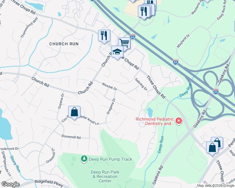 map of restaurants, bars, coffee shops, grocery stores, and more near 3007 Dragana Dr in Richmond