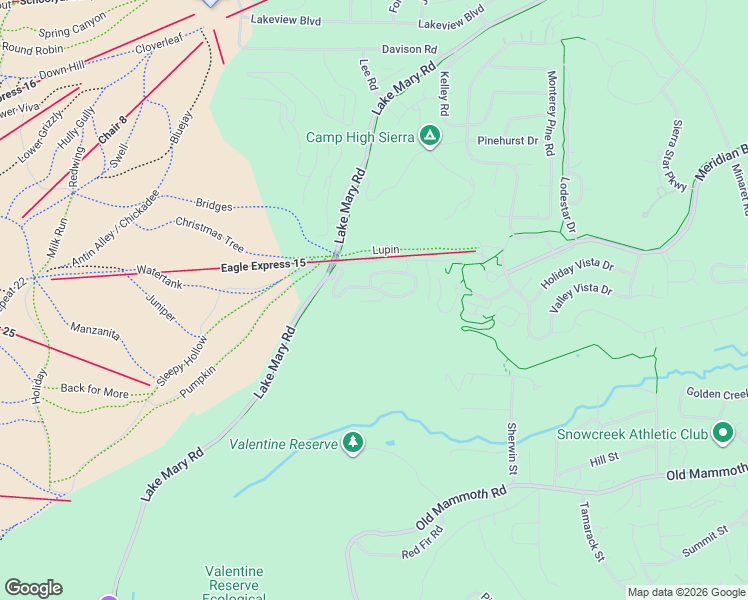 map of restaurants, bars, coffee shops, grocery stores, and more near 64 Juniper Road in Mammoth Lakes