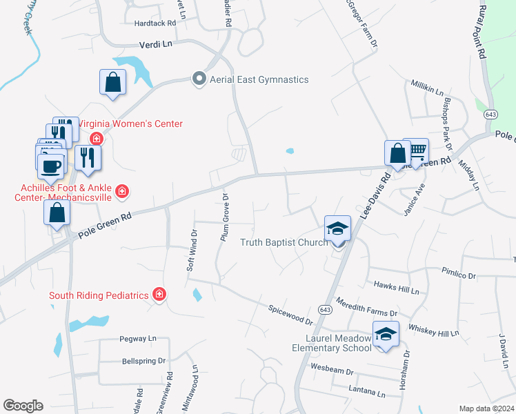 map of restaurants, bars, coffee shops, grocery stores, and more near 8322 Bama Road in Mechanicsville