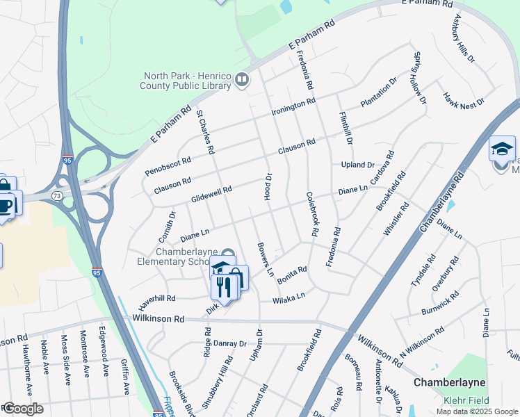 map of restaurants, bars, coffee shops, grocery stores, and more near 902 Diane Lane in Richmond
