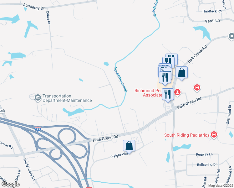 map of restaurants, bars, coffee shops, grocery stores, and more near 8342 Bartram Springs Drive in Mechanicsville