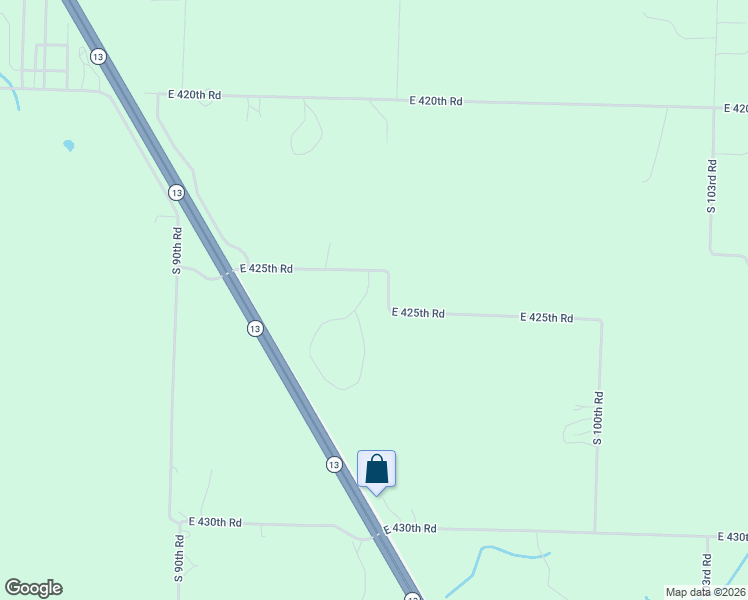 map of restaurants, bars, coffee shops, grocery stores, and more near 960 East 425th Road in Bolivar